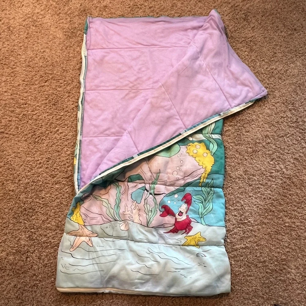 Vintage Disney The Little Mermaid Sleeping Bag Ariel Flounder Sebastian ERO 90s